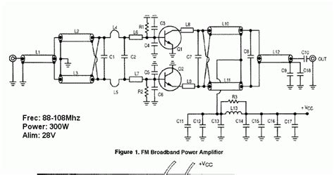 This 200 watt amp high power audio amplifier is build around the tda2030 audio amplifier ic which normally can deliver up to 14 watts on a 4 ohm as you can see in the schematic diagram , for this power amplifier circuit you need a to use high capacity capacitors and a high current power supply. 300W RF Power Amplifier Circuit ~Circuit diagram