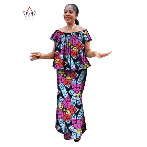 Summer Womens African Plus Size Clothing Skirt Set O Neck