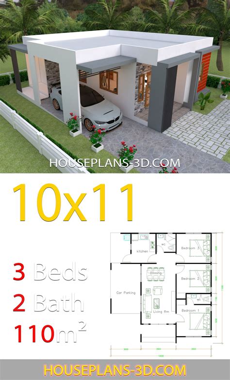 House Design 10x11 With 3 Bedrooms Terrace Roof House Roof Design