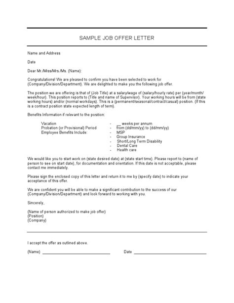 Sample Job Offer Letter Pdf Employee Benefits Employment Compensation