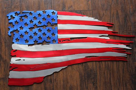 Tattered American Flag Usa Flag Metal Flag Wall Art Etsy Usa Flag