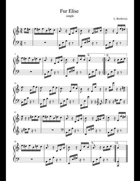 Fur elise by beethoven simplified version printable piano sheet. Fur Elise Simple sheet music for Piano download free in PDF or MIDI