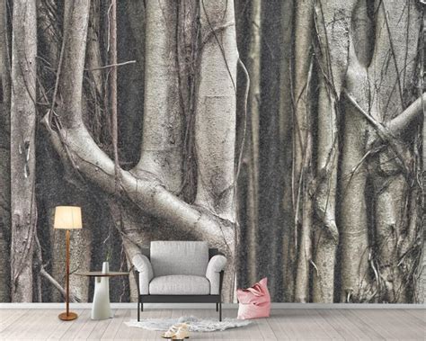 Beibehang Custom Wallpaper Home Decor Fresco Forest Trees Black And