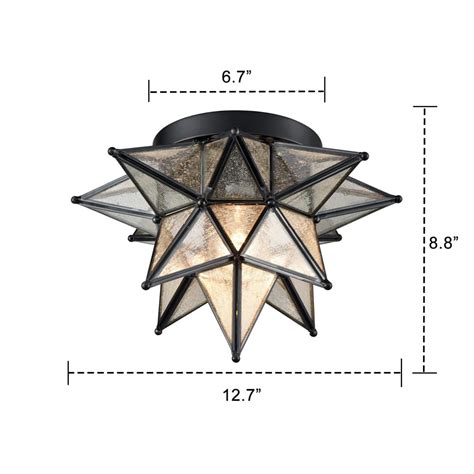 Moravian Star Flush Mount Ceiling Light With Seeded Glass Claxy