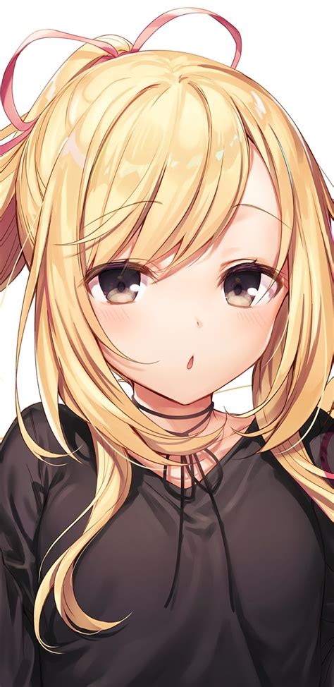 Download 1440x2960 Anime Girl Blonde Pen Long Hair