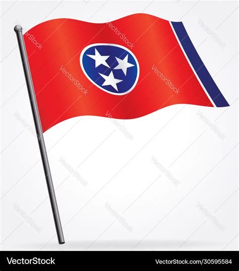 Tennessee Tn State Flag Flying On Flagpole Vector Image
