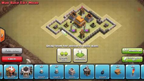 Clash Of Clans Town Hall Level 4 War Base Youtube