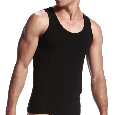 Wholesale Cotton Solid Underwear Bodybuilding Black Tank Tops Slim Muscle Mens Sleeveless Shirt