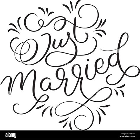 Just Married Text With Vintage Decorative Whorls On White Background