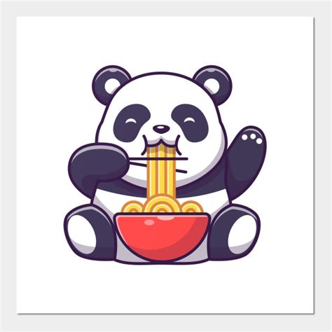 Cute Kawaii Panda Eating Noodles Kawaii Panda Plakat I Druk