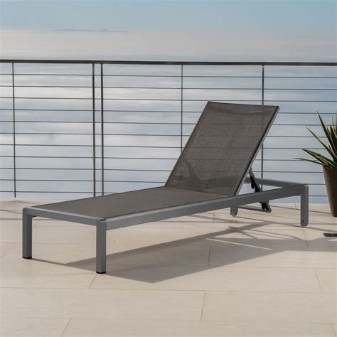 Miller Outdoor Aluminum Chaise Lounge With Dark Grey Mesh Seat Grey