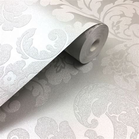 Monaco Glitter Damask Wallpaper Silver Fine Decor Decorating Centre