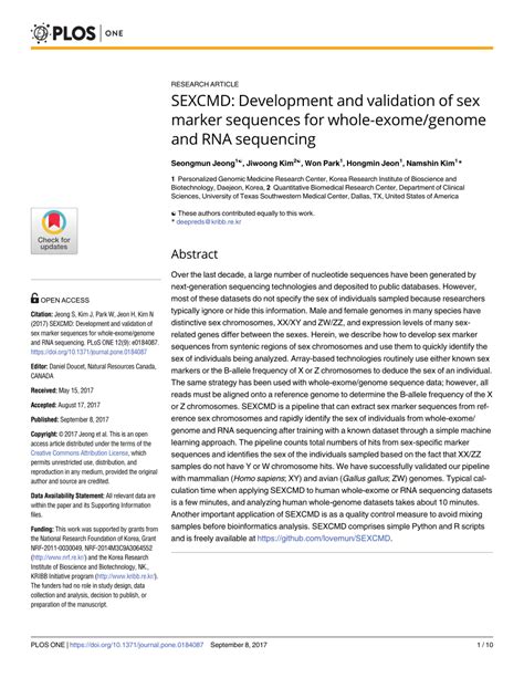 Pdf Sexcmd Development And Validation Of Sex Marker Sequences For Whole Exomegenome And Rna