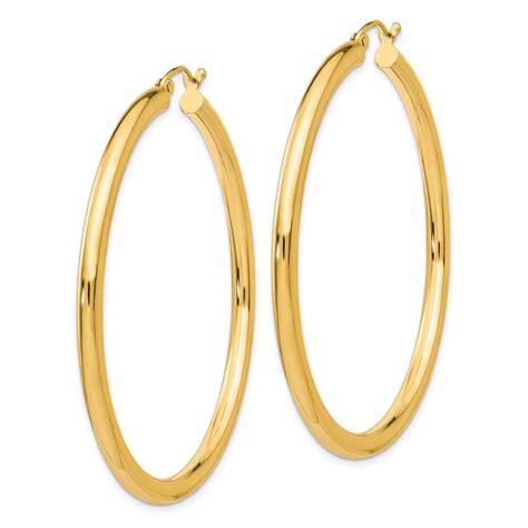 3mm X 50mm 14k Yellow Gold Classic Round Hoop Earrings