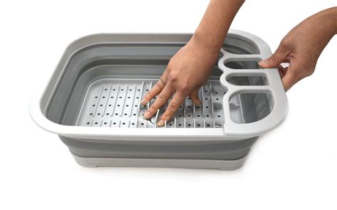 The drying rack comes with three water trays (one underneath the top tray, one at the very bottom, and one underneath the utensil holder on the side) to ensure no water spills onto your. SAMMART Collapsible Dish Drainer with Drainer Board ...