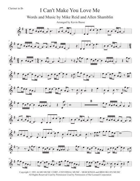I Cant Make You Love Me Clarinet Music Sheet Download