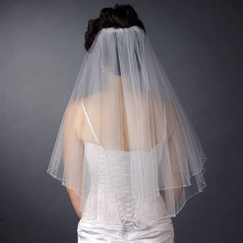 Beaded Edge Two Layer Fold Over Elbow Length Wedding Veil Romantic Wedding Veil Affordable
