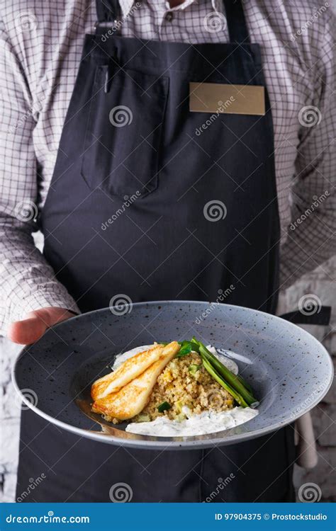 Waiter Offering Delicious Restaurant Dish Stock Image Image Of People