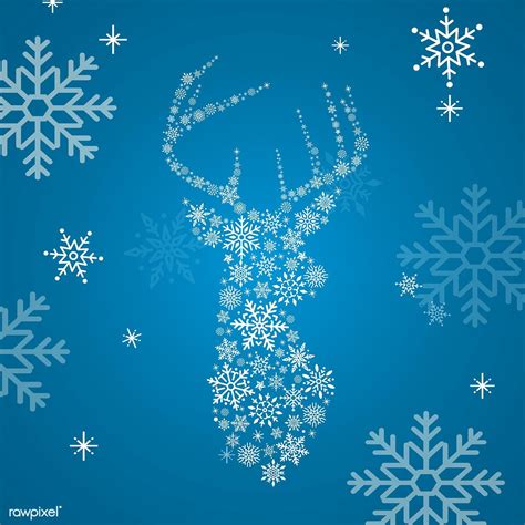 Blue Christmas Winter Holiday Background With Snowflake And Reindeer