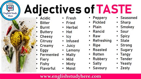 I am interested in using synonims to describe food. Adjectives of TASTE - English Study Here