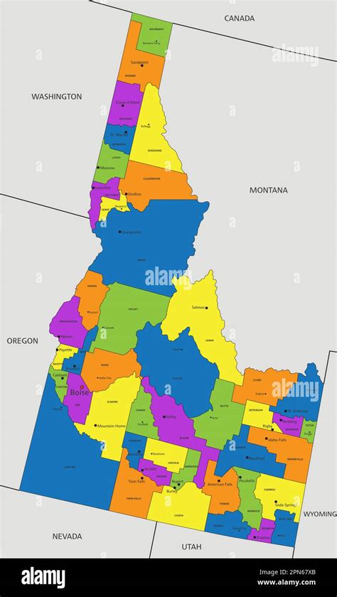 Colorful Idaho Political Map With Clearly Labeled Separated Layers