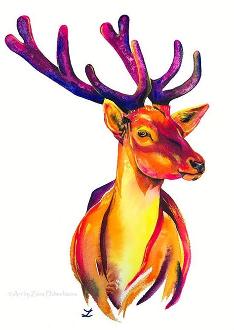 Red Deer Wall Art Print Colorful Deer Stag Orange Purple Buck Etsy