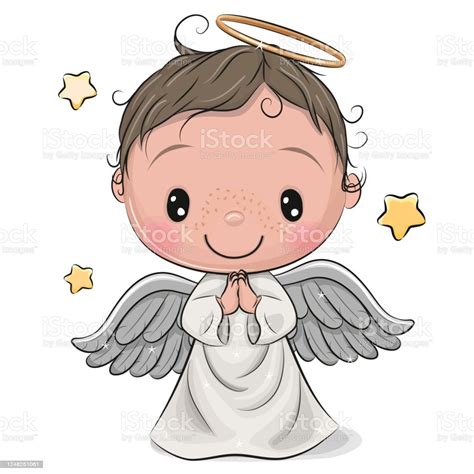 Cute Cartoon Christmas Angel Boy Isolated On White Background Angel