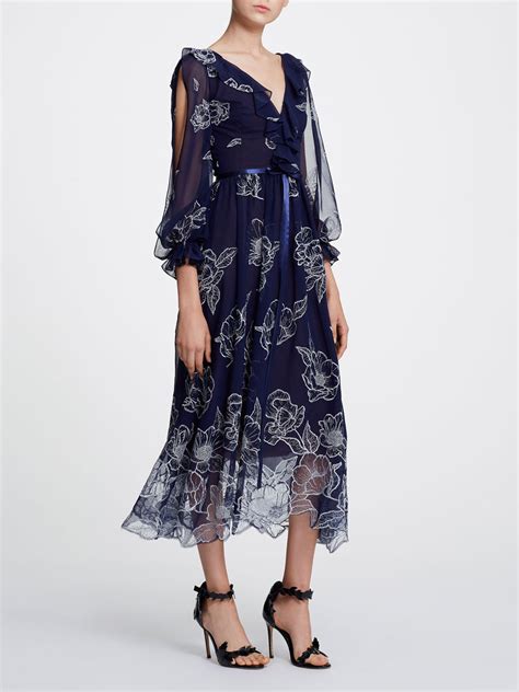 Long sleeve floral tulle chiffon gown | Shop Marchesa Notte