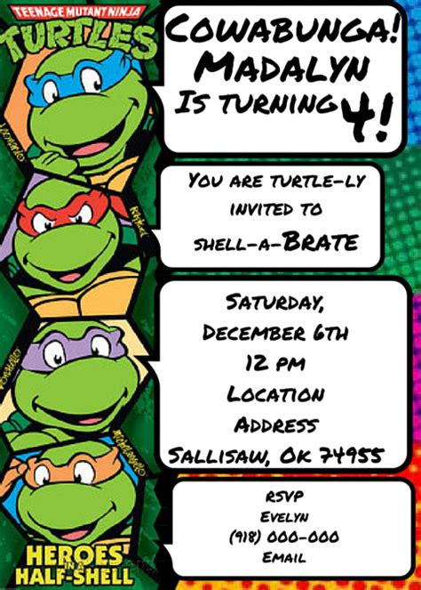Printable Ninja Turtle Invitation Template Urban Plus Ro