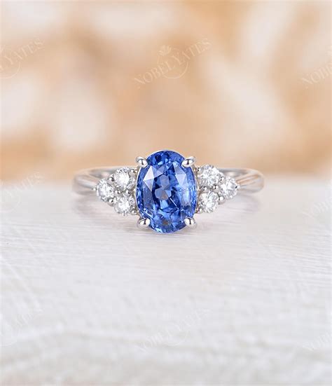 Cornflower Sapphire Engagement Ring Vintage Oval Cut Ring Etsy