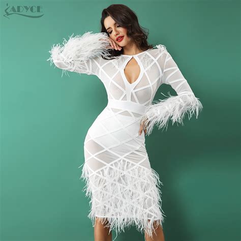 Buy Adyce Women Bandage Feather Dress 2018 Autumn Celebrity Evening Party Dress