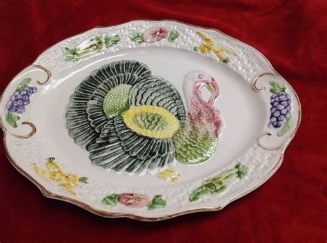 Lovely Vintage Ceramic Hand Painted Turkey Platter Made In California