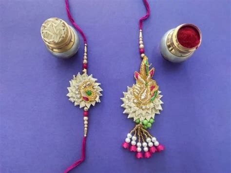 Bhaiya Bhabhi Rakhis Moli Thread Gota Patti Style Designer Pair Rakhi