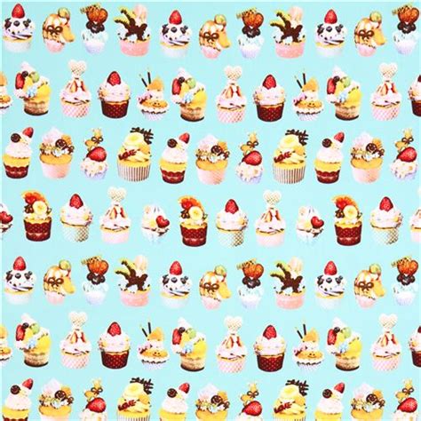 Turquoise Oxford Cupcake Fabric Cosmo Japan Sweets Fabric By Cosmo
