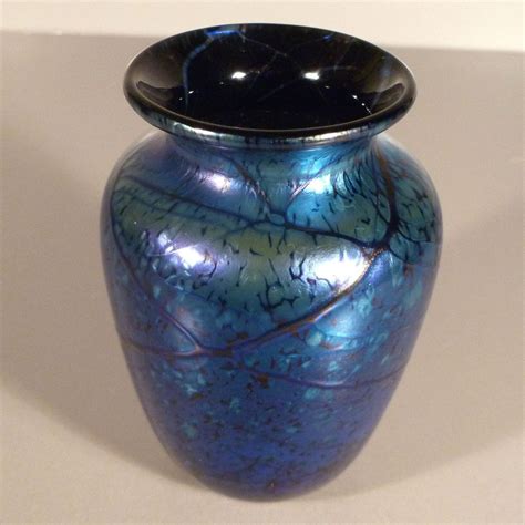 Iridescent Blue Elaine Hyde Art Glass Vase From