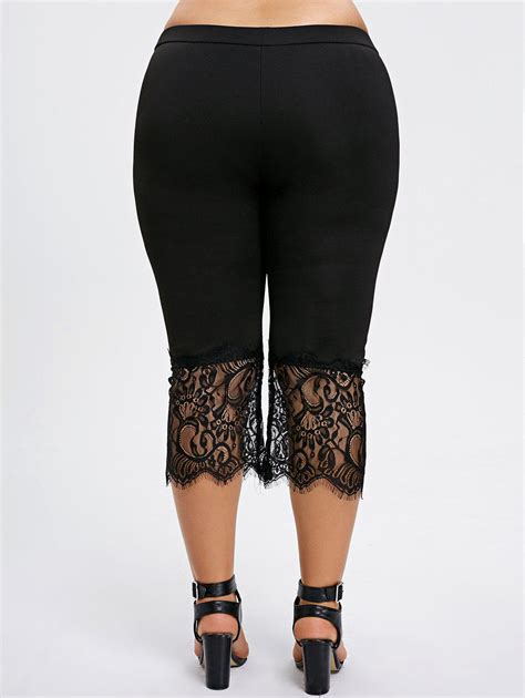 Plus Size Lace Panel Capri Pants BLACK XL In Plus Size Bottoms Online Store Best Short