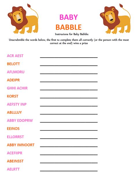 Baby Shower Unscramble Words Baby Viewer