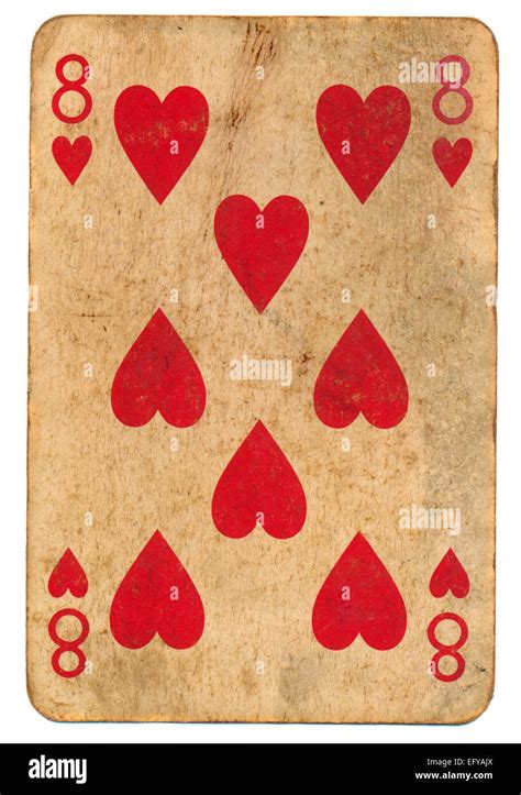 Retro Playing Card Eight Of Hearts Isolated On White Background Stock