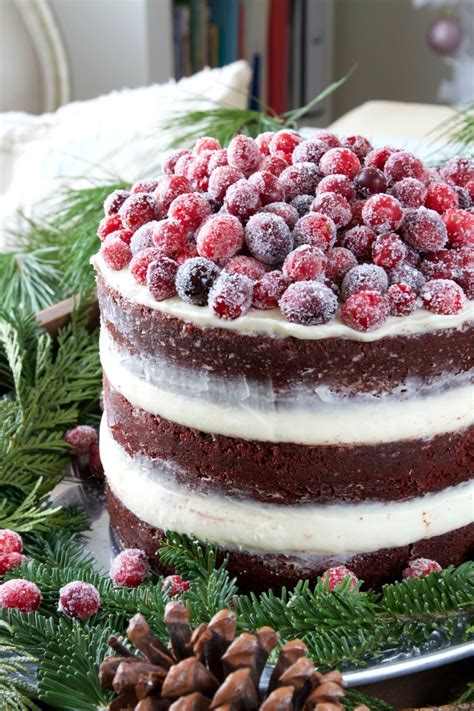 For the red velvet cake: Naked Red Velvet Layer Cake with Cream Cheese Frosting and Sugared Cranberries » Just a Smidgen