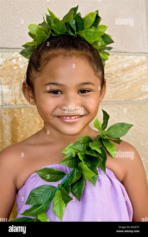 Young Girl In Hawaiian Dance Dress Oahu Hawaii Stock Photo Royalty