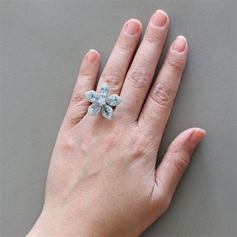 Aquamarine Diamond Gold Lotus Flower Ring For Sale at 1stDibs | lotus