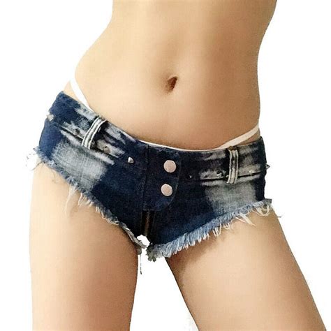 Ladies Denim Shorts Sexy Hot Pants Mini Jeans Low Waist Zip Open Thong