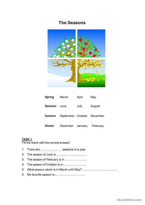 The 4 Seasons English Esl Worksheets Pdf And Doc
