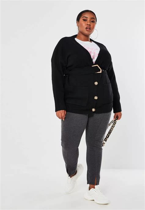 Missguided Plus Size Black Longline Belted Cardigan
