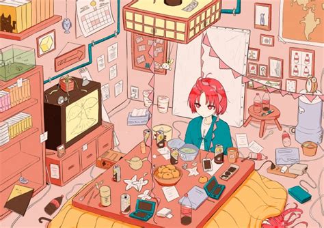 Wallpaper Anime Girl Room Kotatsu Tools Gaming Console