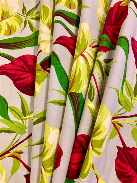 Fantastic 40s Tropical Barkcloth Era Fabric Cotton Yardage For