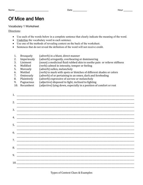 Of Mice And Men Worksheets — Db