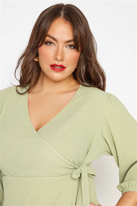 Limited Collection Plus Size Sage Green Crinkle Wrap Top Yours Clothing