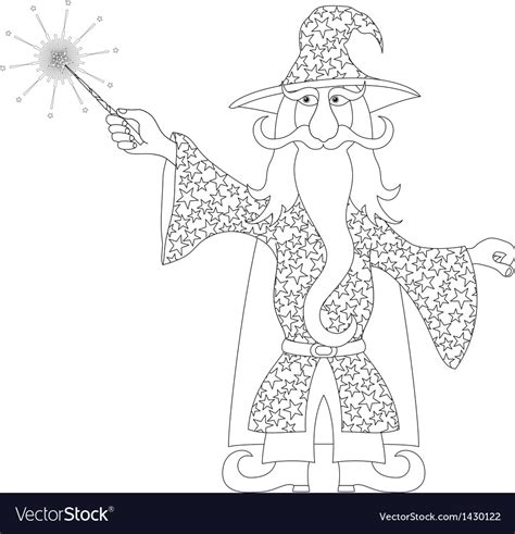 Wizard With Magic Wand Outline Royalty Free Vector Image