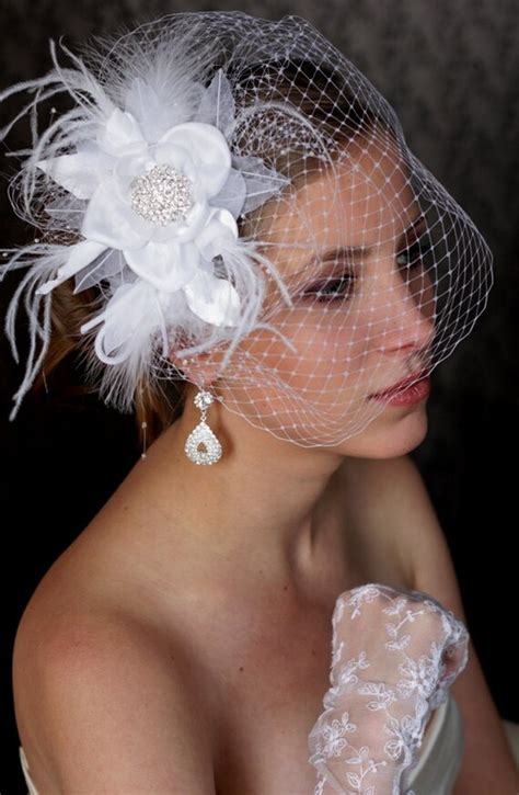 Items Similar To Fabulous White Birdcage Veil Wedding Hair Flower